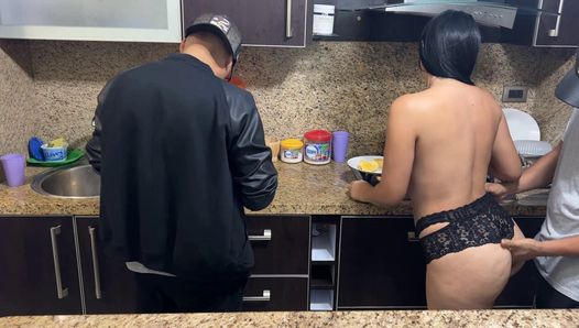 Married Couple Cooking For The Boss But The Wife Has To Pay The Debt By Being The Boss’ Slut